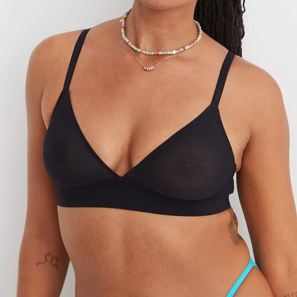 Aerie Smoothez Mesh Sheer Bralette Black Size XS Stretch Bra Unlined